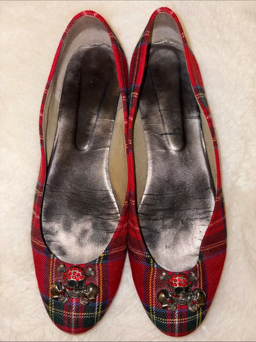 FS/NY French Sole Tartan Plaid Skull Ballet Flats /  9